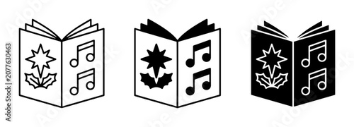 Foto Christmas Carol Songbook Icons, Festive Music Notation Vector Graphics, Holiday
