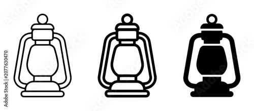 Foto Vintage Lantern Icons, Retro Oil Lamp Graphics, Classic Kerosene Lamp Set, Black