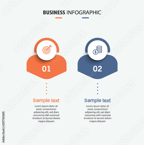 Business infographic template with icons and 2 options or steps