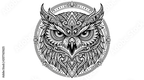 Owl Face with Celtic Patterns.