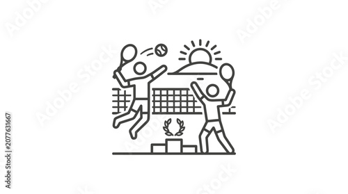 People Playing Volleyball Outdoors in Sun.