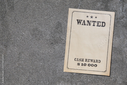 wanted poster on gray background