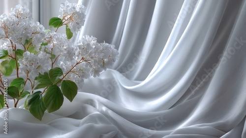 Elegant white fabric draped in soft waves
