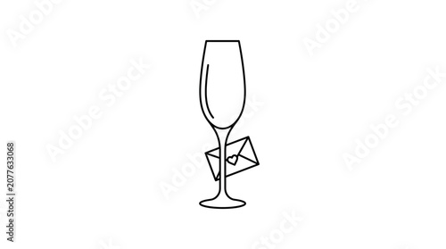 Champagne Wine Glass with Envelope.