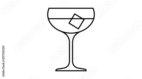 Cocktail glass with ice cube.