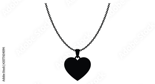 Obraz na plátně Heart shaped necklace silhouette on a white background