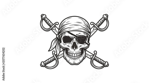 Pirate skull with crossed swords head.