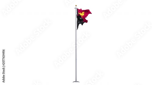 Papua New Guinea flag waving 360-degree rotation looping, transparent background, with alpha matte layer for transparency in the background.