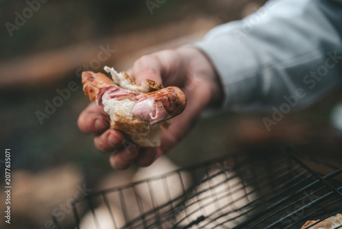 barbecue with meat on the grill