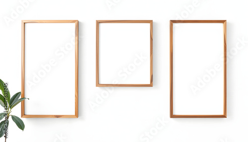Photo frames on white wall, watercolor. White tone