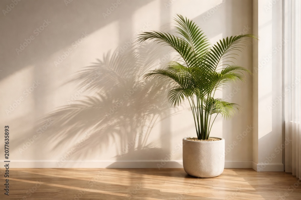 Obraz premium Elegant potted palm in sunlight.