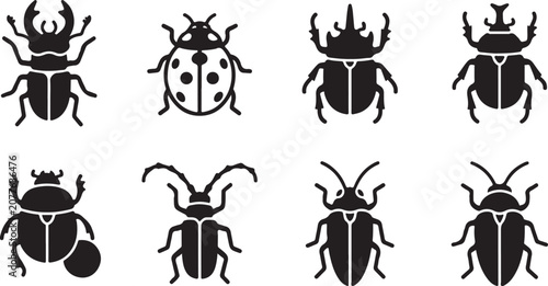 Εκτύπωση καμβά Black and white beetle and insect vector illustrations set Vector