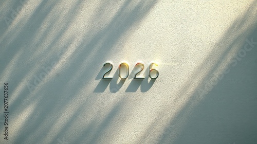 Year 2026 Numbers on Light Textured Wall with Shadows in Soft Natural Lighting