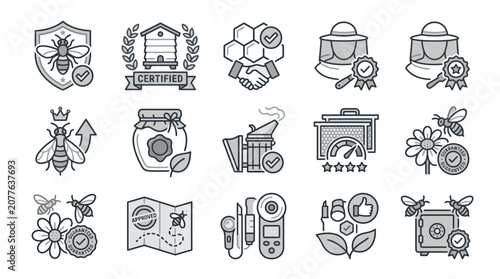 Quality assurance and certification icons for bee products.