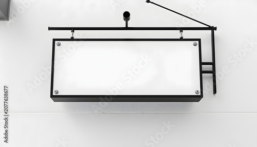 Blank store signage sign design mockup isolated, Clear shop template. Street hanging mounted on the wall. Signboard for logo presentation. Metal cafe restaurant bar plastic badge black white. White 