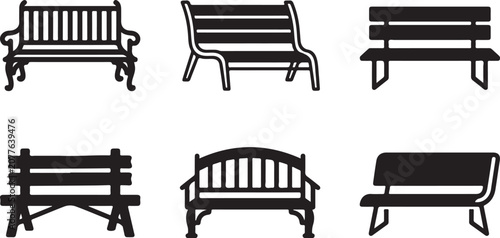 Принти на полотні Six different styles of park benches vector illustration Vector
