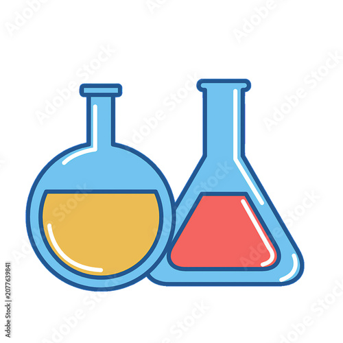 Laboratory chemistry flasks with colorful liquid illustration