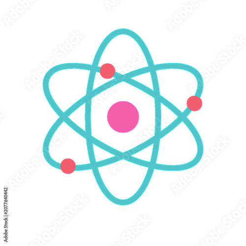 Minimalist neon science atom structure model isolated on white background