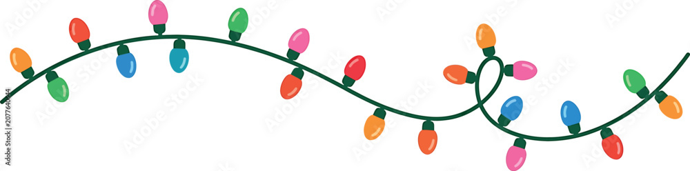 Fototapeta premium Christmas string lights with colorful bulbs on a dark green wire
