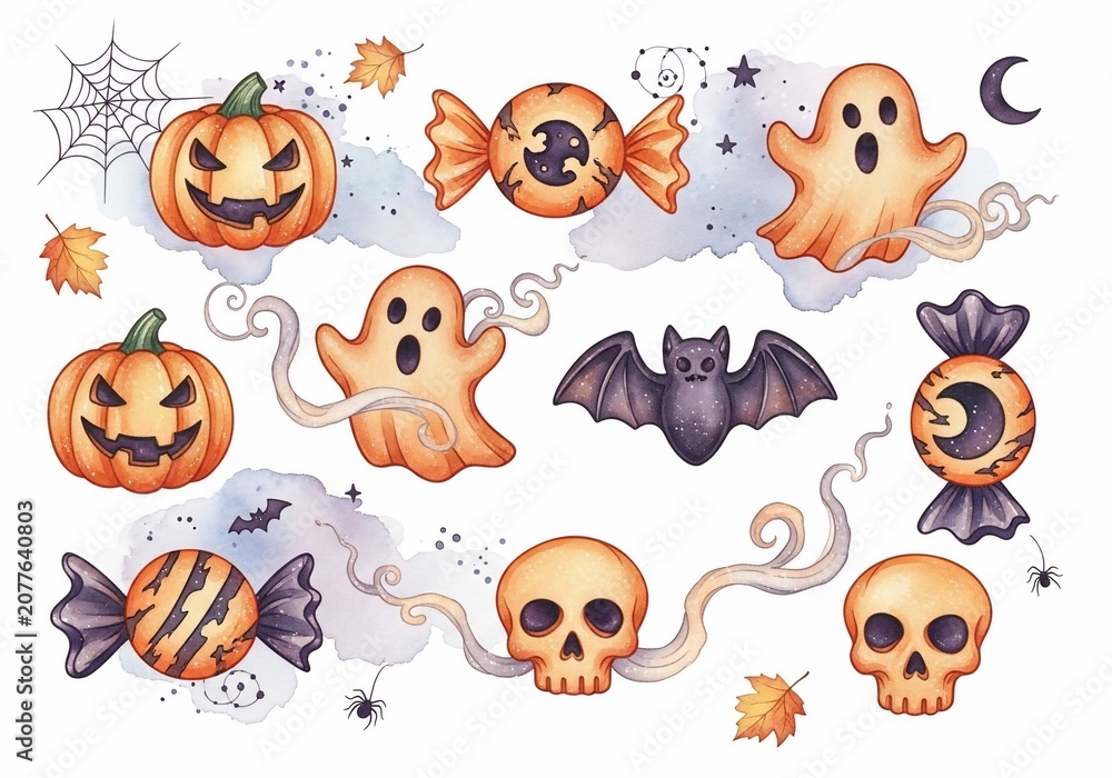 Naklejka premium Whispers of Halloween: Ghoulish Grins and Ethereal Echoes