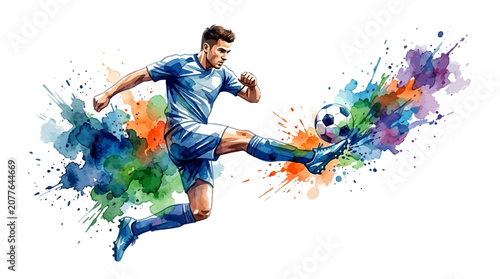 Man Kicking Soccer Ball in Air.