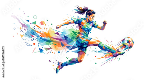 Female Soccer Player Kicking Ball.