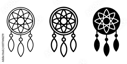 Dreamcatcher icons set, outline and solid styles, for spiritual and cultural themes