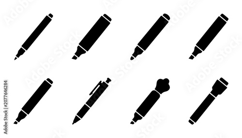 8 Marker and Pen Silhouettes, Flat, for Art and Design Projects