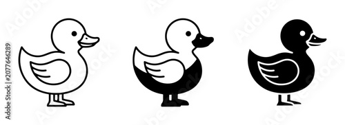 3 Duck Icons Outline Solid Silhouette for Children's Designs