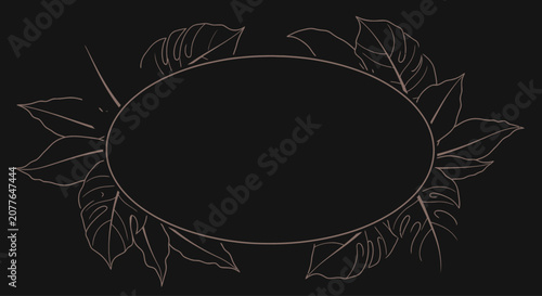 Elegant Oval Frame with Tropical Leaves Border, Minimalist Design, Copy Space