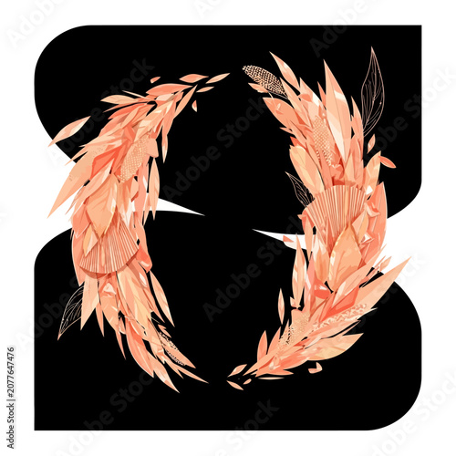 Elegant Peach Floral Wreath Design with Delicate Leaves and Textures