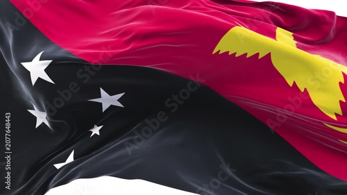 Papua New Guinea flag waving and swirling, looping Close-up camera angle with transparent background, with alpha matte layer for transparency in the background.