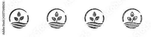 Black and white sketch hydroponics farming company logo design set