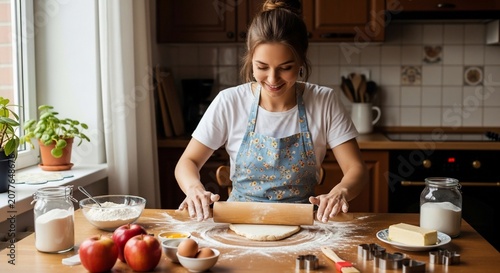 Kitchen's Glow: Flour Dust & Joyful Hands Crafting Sweetness