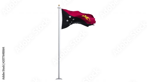 Papua New Guinea flag waving looping with transparent background, with alpha matte layer for transparency in the background.