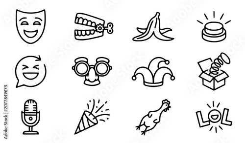 Bild auf Leinwand Comedy and joke day vector icon set with simple bold line art classic laughing m