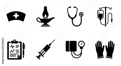 Bild auf Leinwand Medical and Healthcare Icons Set, Silhouette Style, for Health and Science Conce