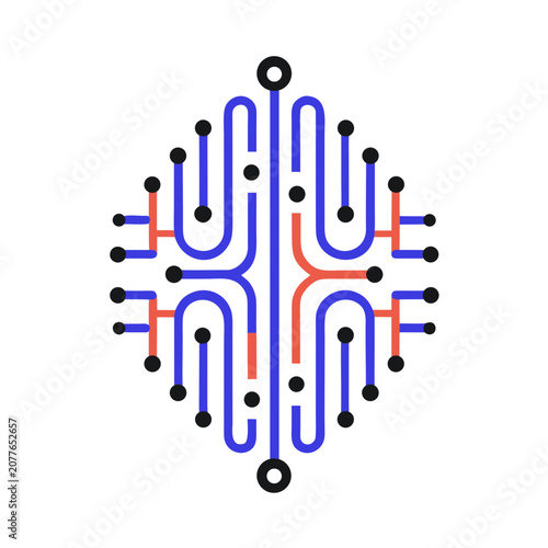 Abstract AI Brain Technology Concept with Digital Circuit Network Flat Vector Illustration