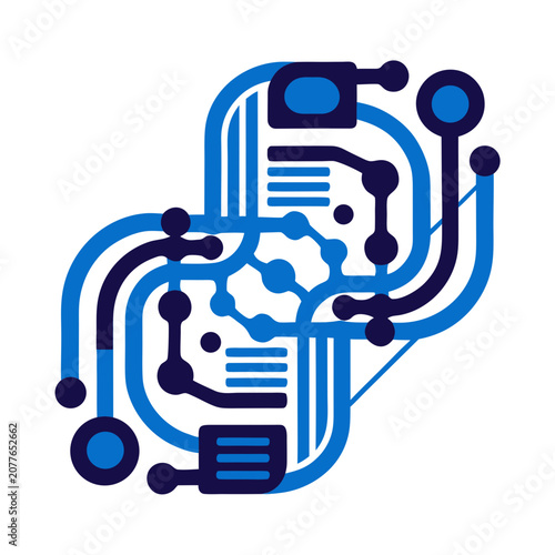 Modern AI Neural Network Technology Concept with Blue Digital Nodes Flat Vector Illustration