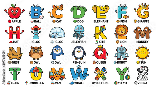 Canvas Print Children's Alphabet Chart with Animals and Objects - A to Z