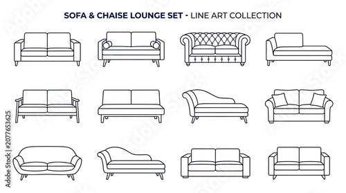 Fotografie Sofa & Chaise Lounge Set Line Art Collection