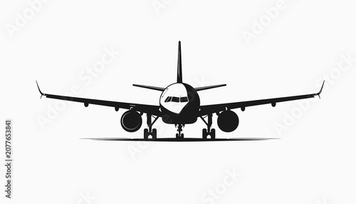 Airplane Front View Silhouette Illustration.