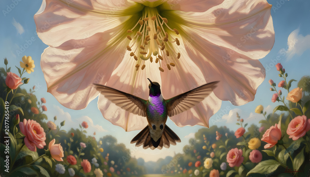 Fototapeta premium A transcendent surrealist macro botanical cinematic oil painting