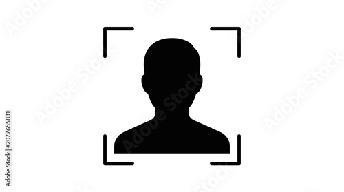 Face recognition biometric scan icon on white background.