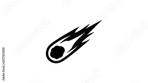Flaming meteor asteroid falling through space icon.