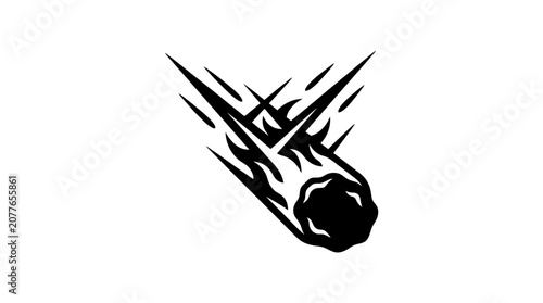 Flaming meteor or comet falling through space icon.