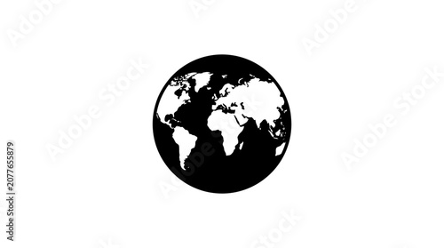 Flat world map globe icon silhouette.