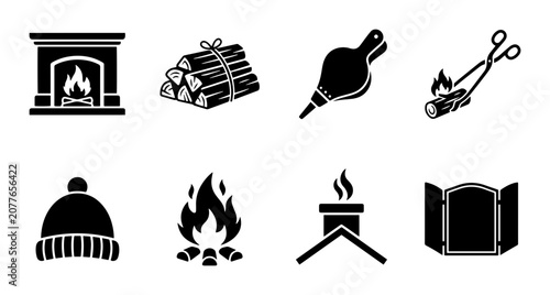 Фотография Fireplace Accessories Set PNG Winter Warmth Icons, transparent background