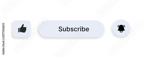 Obraz na plátně Grooved Neumorphic Subscribe Button Vector Set with Notification Bell, Cursor, a