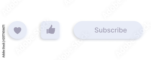 Fotografie Grooved Neumorphic Subscribe Button Vector Set with Notification Bell, Cursor, a